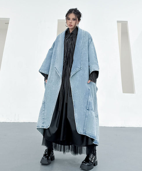 Washed Long Denim Coat