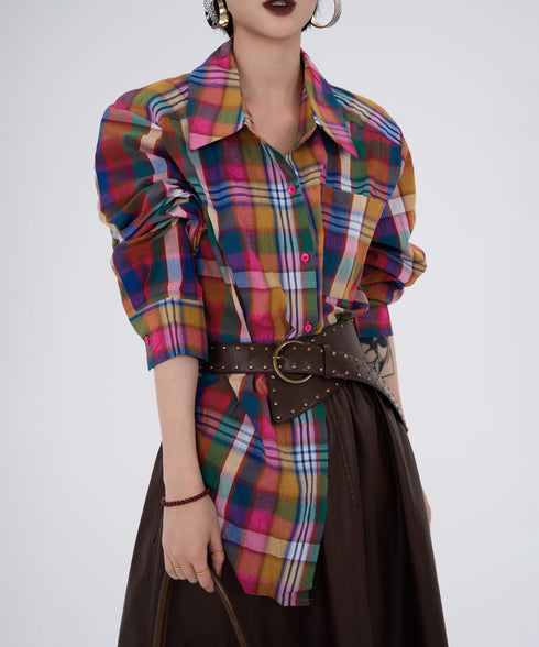 Color Mix Check Blouse