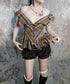 Plaid Edge Frill Blouse