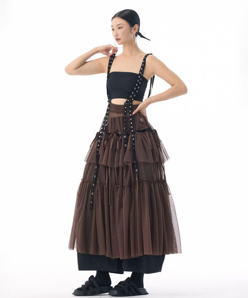 Tiered Mesh Belt Skirt