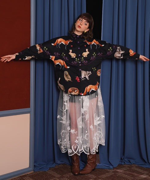 Sheer Embroidered Mesh Skirt