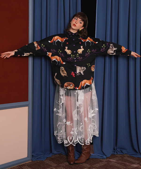 Sheer Embroidered Mesh Skirt