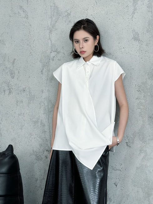 Drape Front Cap Sleeve Blouse