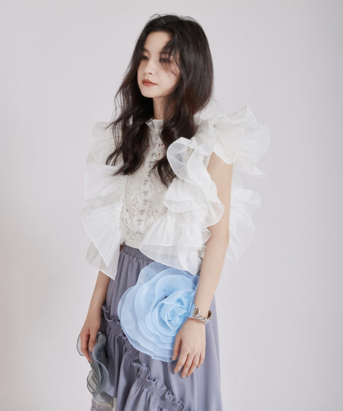 Floral Ruffle Lace Blouse