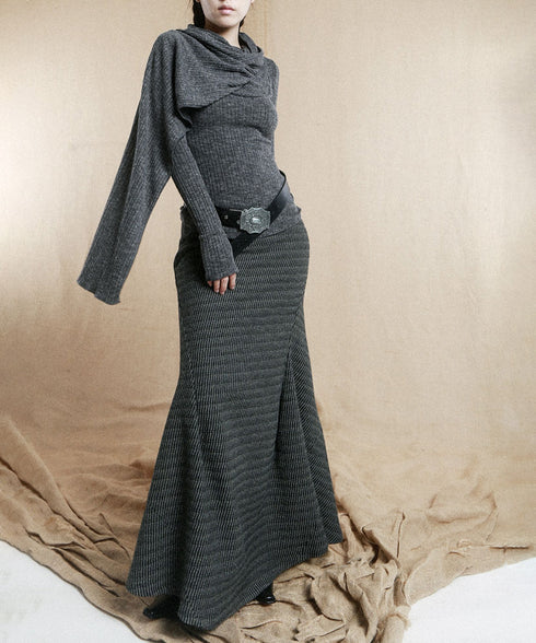 Rib Drape Flare Skirt