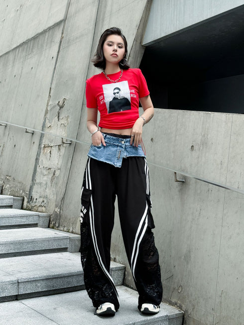 Hybrid Denim Lace Track Pants