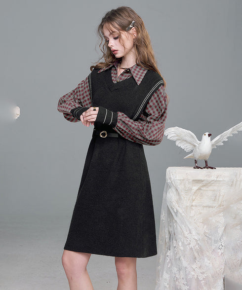 Check Layer Knit Dress