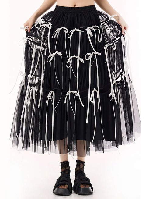 Ribbon Layered Mesh Skirt