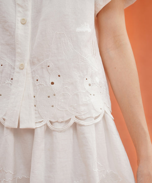 Embroidered Collar Short Sleeve Blouse