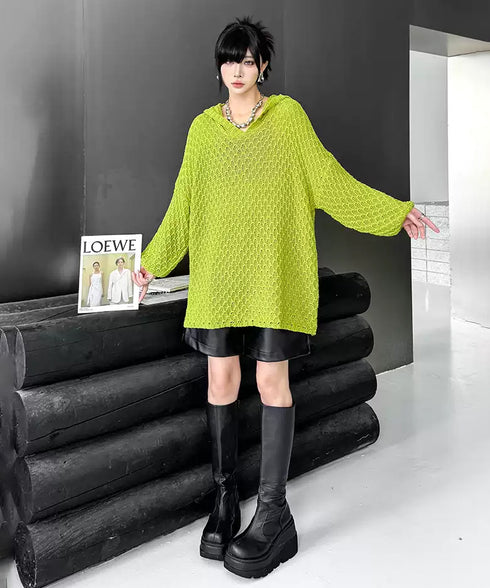 Textured Knit Hoodie Top