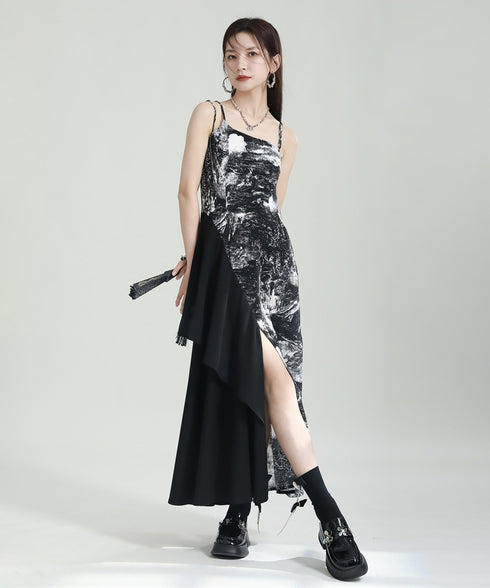 Graphic Slit Camisole Dress