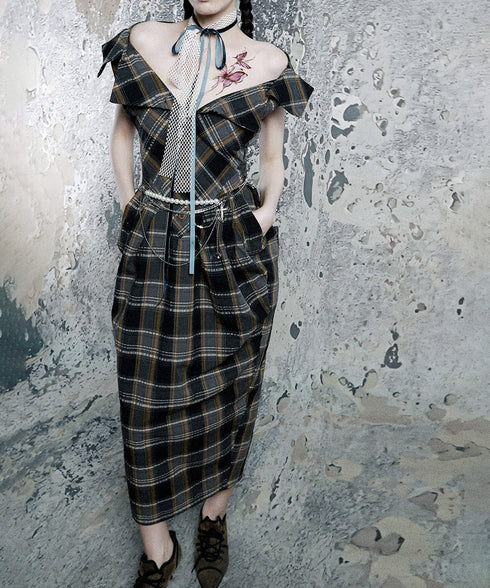 Plaid Fold Line Dress