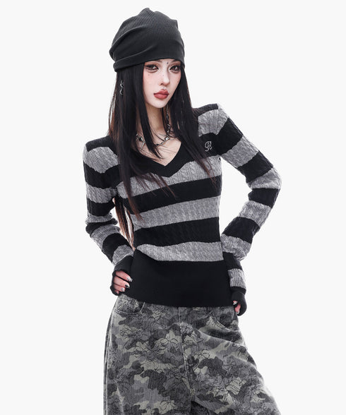 Cable Stripe VNeck Top