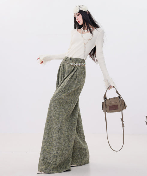 Tweed Tuck Wide Slacks