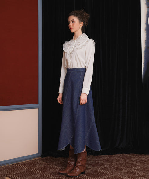 Curve Cut Denim Skirt