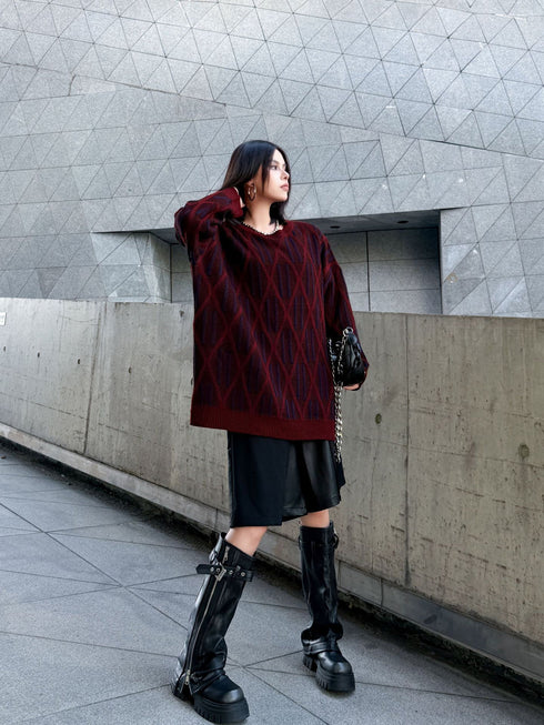 Geometric Pattern Knit Sweater