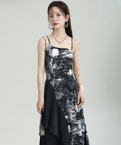 Graphic Slit Camisole Dress