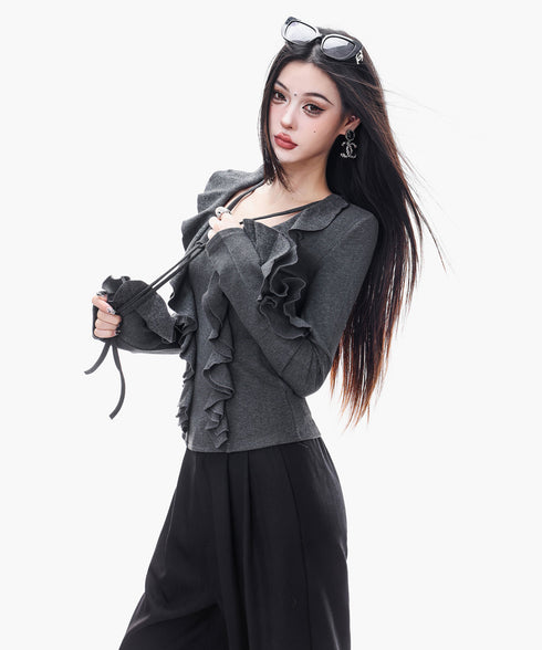 Ruffle Trim Slim Fit Top