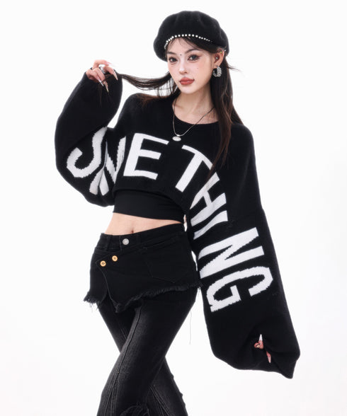 Frayed Contrast Knit Top