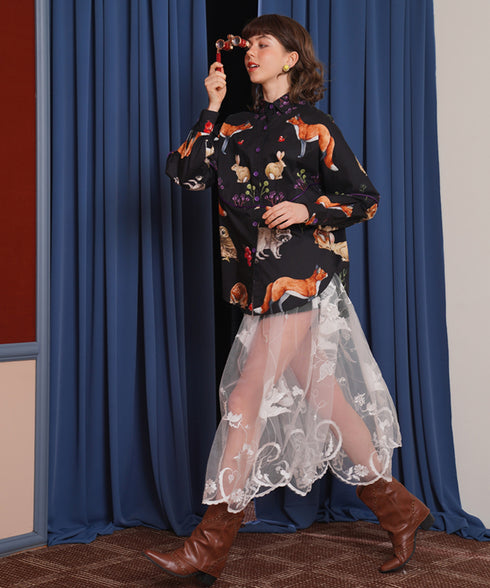 Sheer Embroidered Mesh Skirt