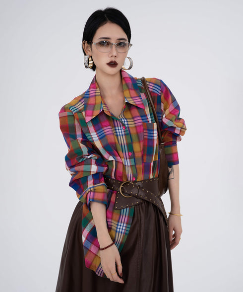Color Mix Check Blouse