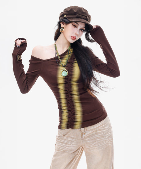 Diagonal Ruched Sheer Top