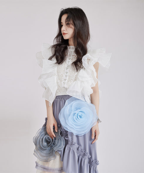 Floral Ruffle Lace Blouse