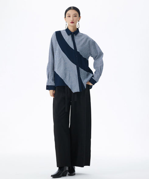 Diagonal Panel Sheer Shirt