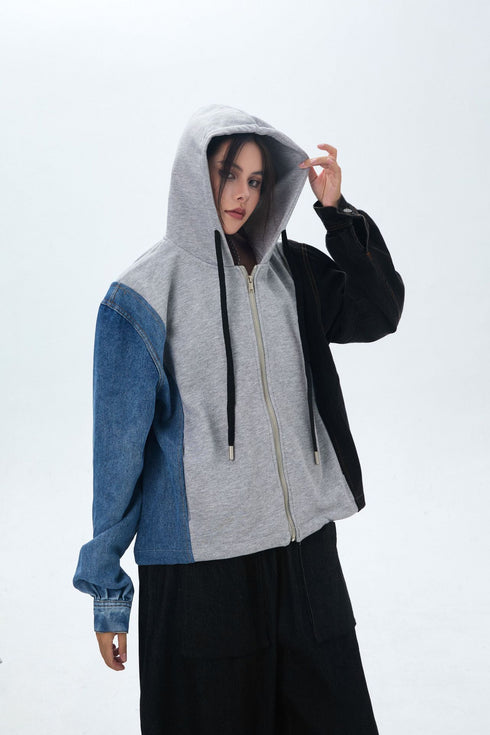 Patchwork Denim Hoodie