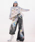Iridescent Print Denim Wide Pants