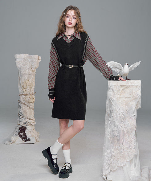 Check Layer Knit Dress