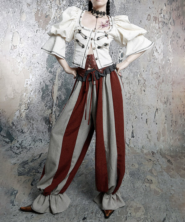 Stripe Gather Balloon Pants