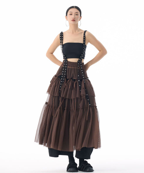 Tiered Mesh Belt Skirt
