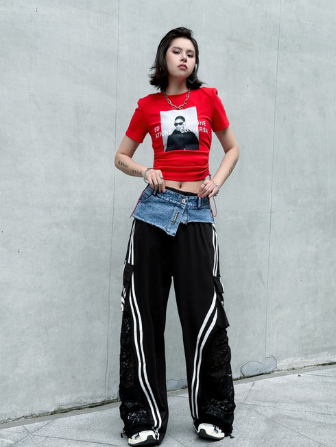 Hybrid Denim Lace Track Pants