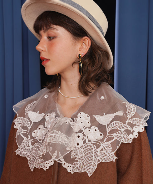 Embroidered Bird Collar Blouse