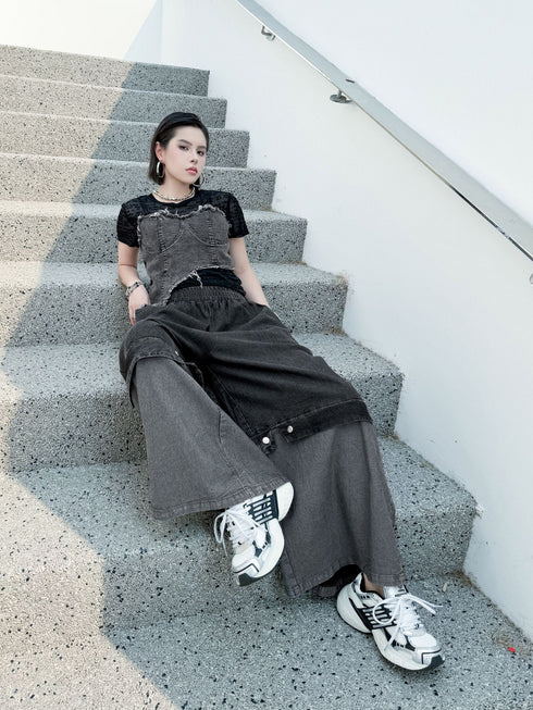 Black Mesh Layered Skirt