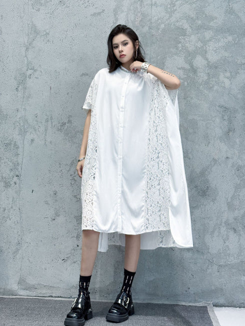 Lace Panel Relaxed Shirt Dress