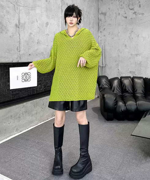 Textured Knit Hoodie Top