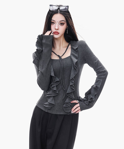 Ruffle Trim Slim Fit Top