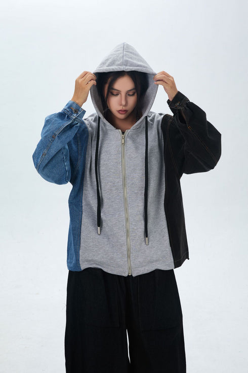 Patchwork Denim Hoodie
