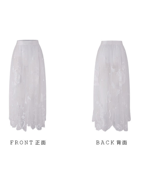 Sheer Embroidered Mesh Skirt
