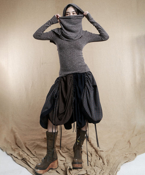 Hooded Rib Drape Top