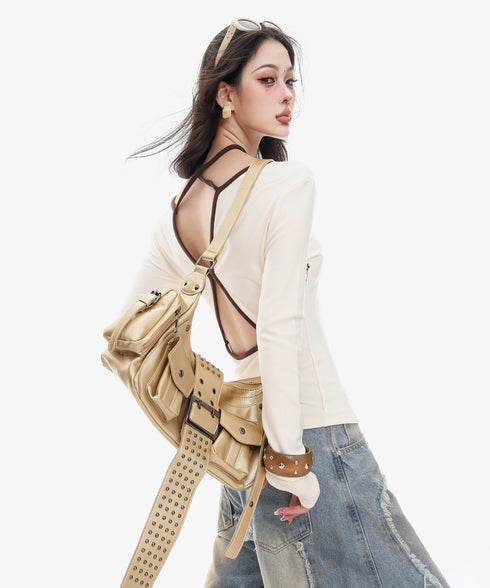 Back Line Strap V Neck Top