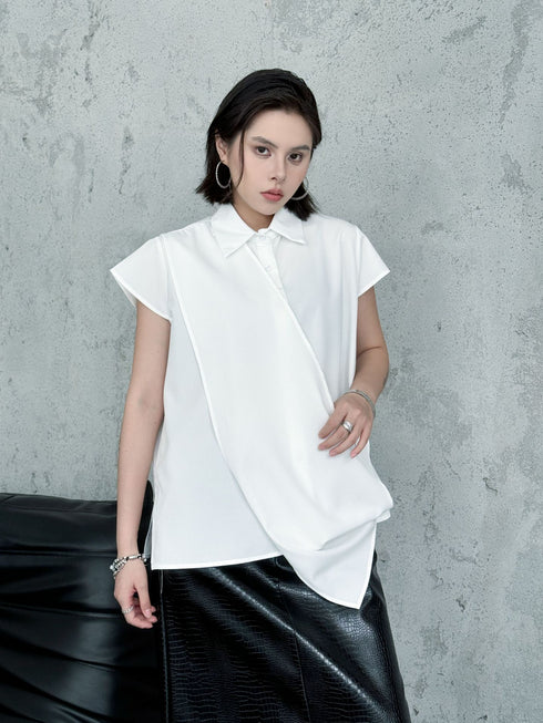 Drape Front Cap Sleeve Blouse