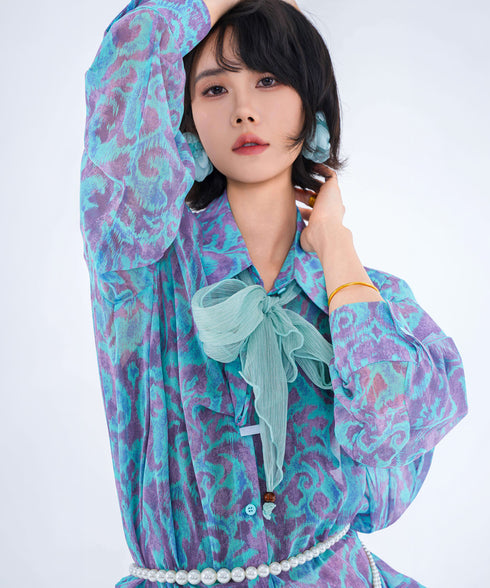 Veil Tie Print Blouse