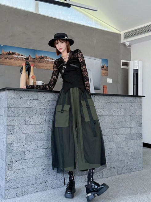 Black Mesh Layered Skirt