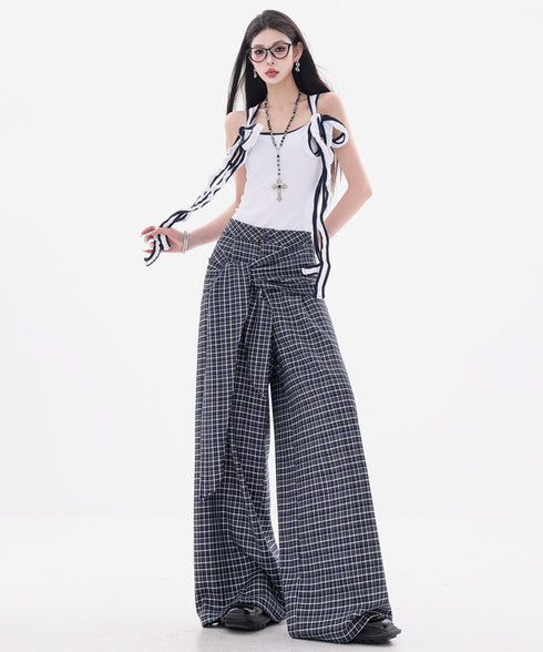 Grid Wrap Wide Pants