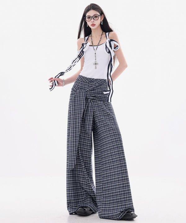 Grid Wrap Wide Pants