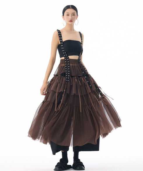 Tiered Mesh Belt Skirt