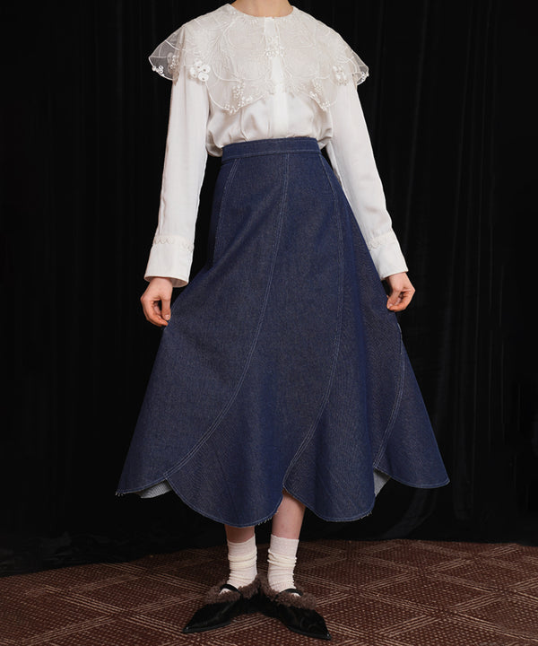 Curve Cut Denim Skirt